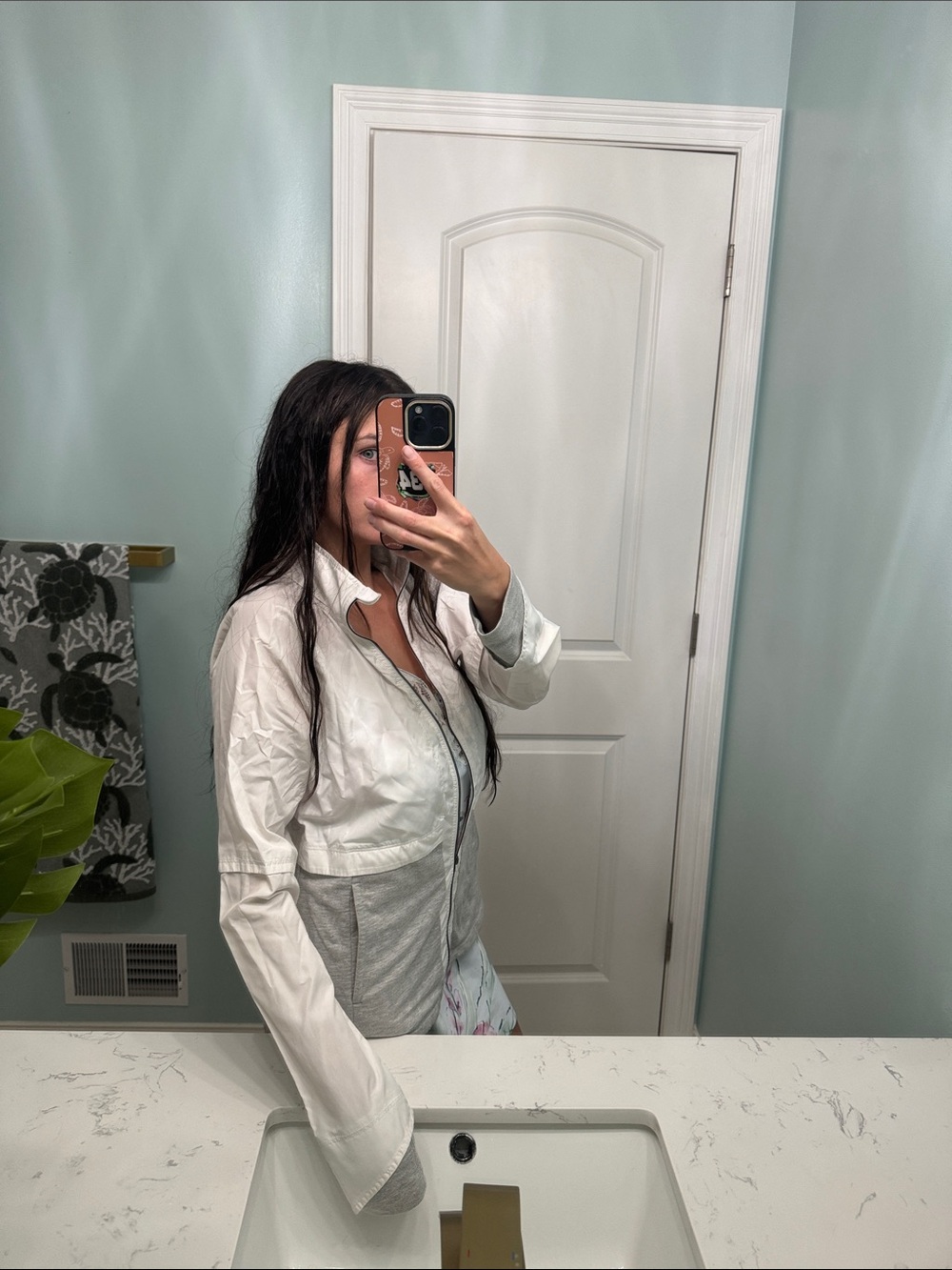 Women's Two-Tone White and Light Gray Utility Jacket